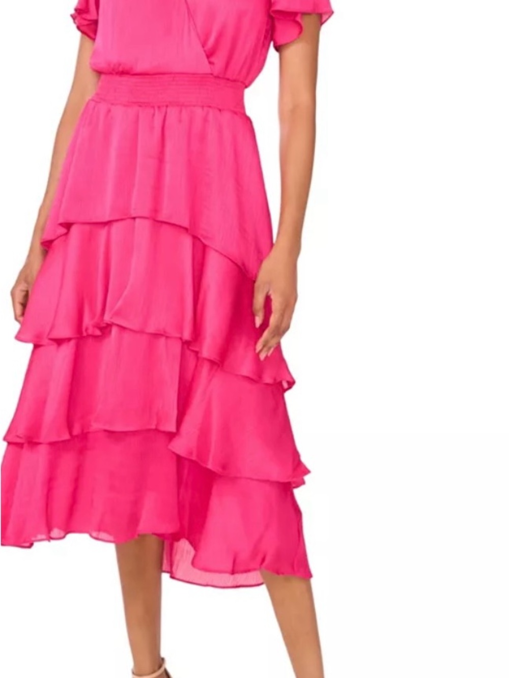 Vince Camuto Bright Hot Pink Tiered Ruffle Maxi Dress